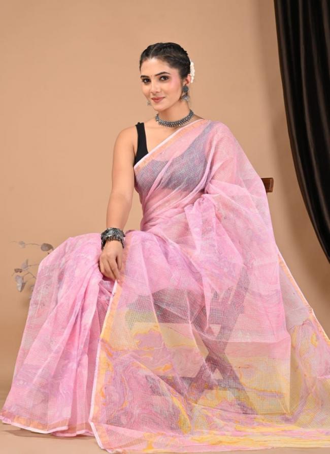 Cotton Baby Pink  Digital Printed Saree